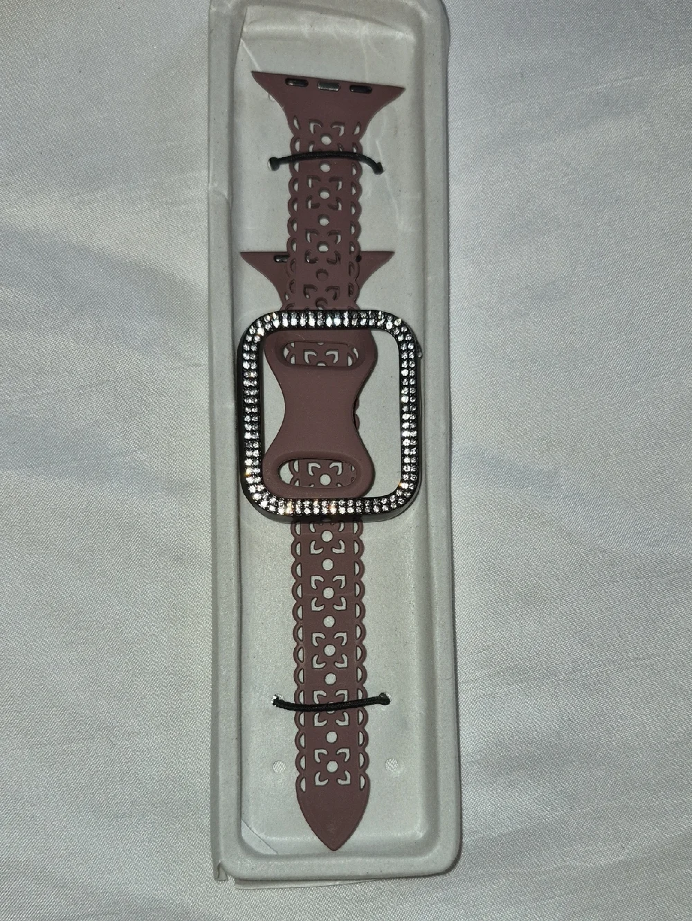 Rhinestone Accent Dusty Rose Silicone Watch Band
